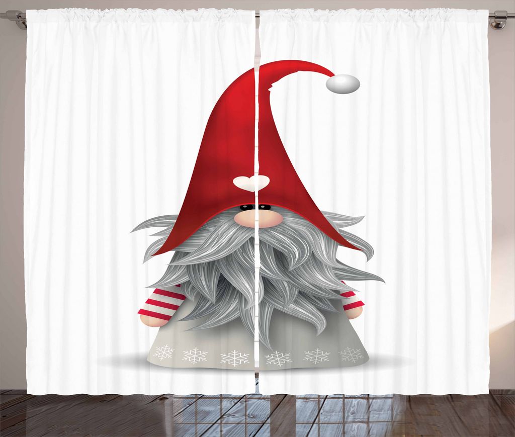 ABAKUHAUS Gnom Rustikaler Gardine, Finnische Creature Folklore, Schlafzimmer Kräuselband Vorhang mit Schlaufen und Haken, 280 x 175 cm, Rubin Pale...