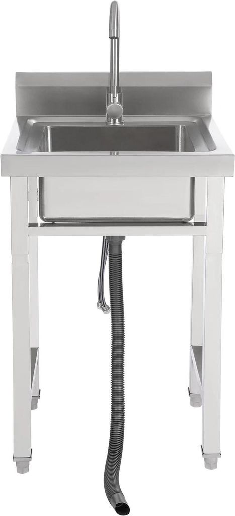 Gewerbliche Standspüle - Edelstahl 201 - Einbeckenspüle 19 cm tief - Mit 360° Wasserhahn - Filterkorb - Silber
