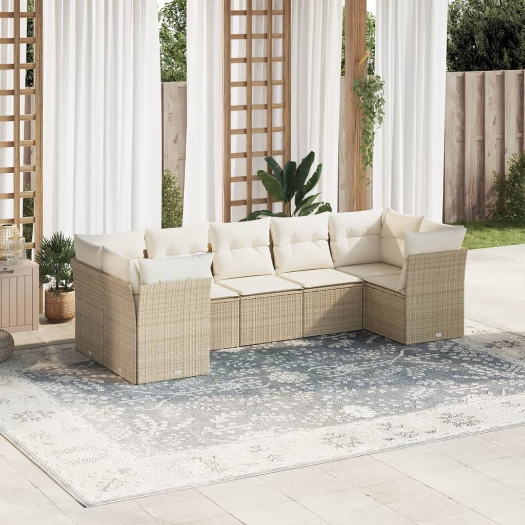 Maison Exclusive - 7-tlg. Garten-Sofagarnitur mit Kissen Beige Poly Rattan