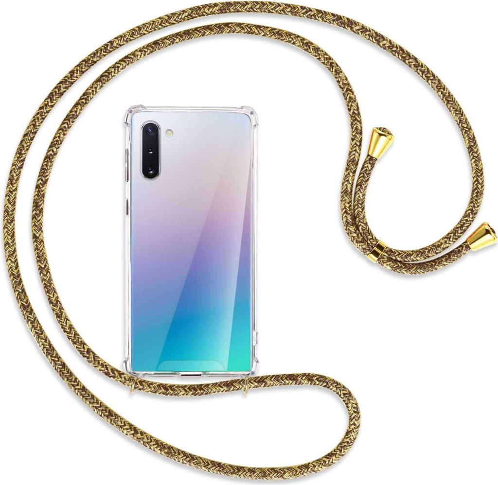Handykette Backcover-Schutzhülle mit Band (Metall goldfarben) für Samsung Galaxy Note 10 (N970) - braun+beige