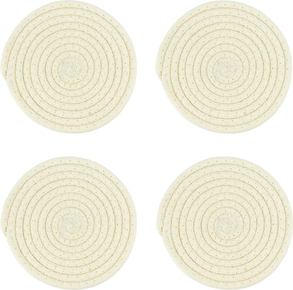 Krumble Topflappen - 4er Set - Bohemian - Rund - Untersetzer - Pfannenschutz - Pfannenzubehör - Tischschutz - Baumwolle - Beige - 18 cm (d)