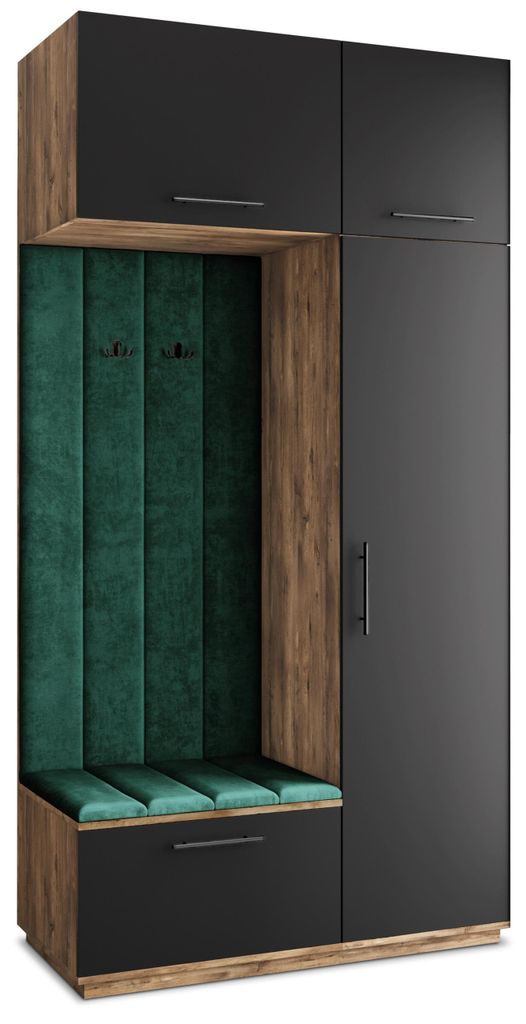 Masseno Garderobe-Set REMA 120/240/60 cm Modern Garderobenschrank Eiche Lefkas, Veloursstoff MONOLITH 37 (Grün)