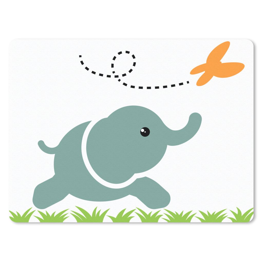 MuchoWow Mauspad Mousepad Illustration eines kleinen Elefanten mit einem Schmetterling 40x30 cm - Mousepads - Maus Mat - Pad - Mausunterlage - An...