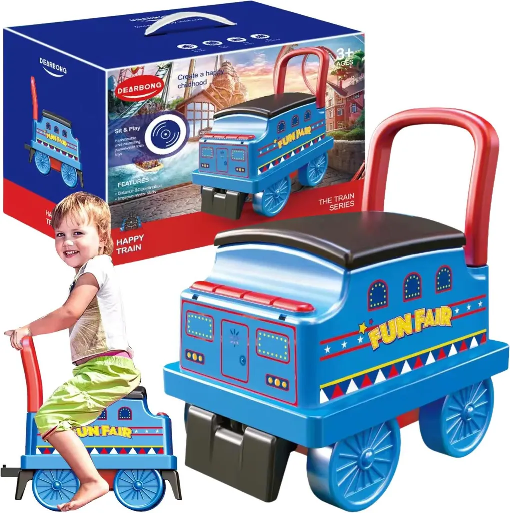 Locomotive Bleue Wagon et Trolley Walker 3-en-1 - Poussette à Monter