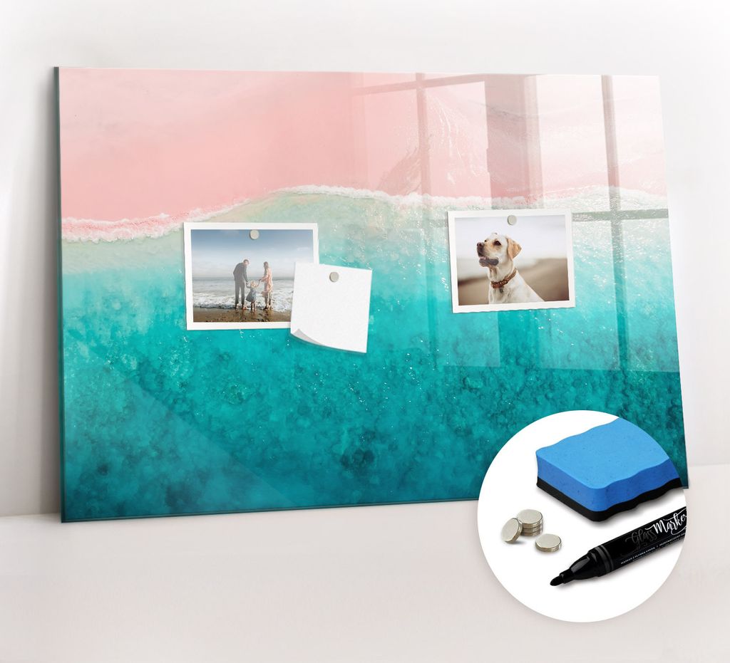 Magnetpinnwand Memoboard - Zubehörsatz - Schwarzer Marker + Schwamm + Magnete - 60 x 40 cm - Strand, Meersand