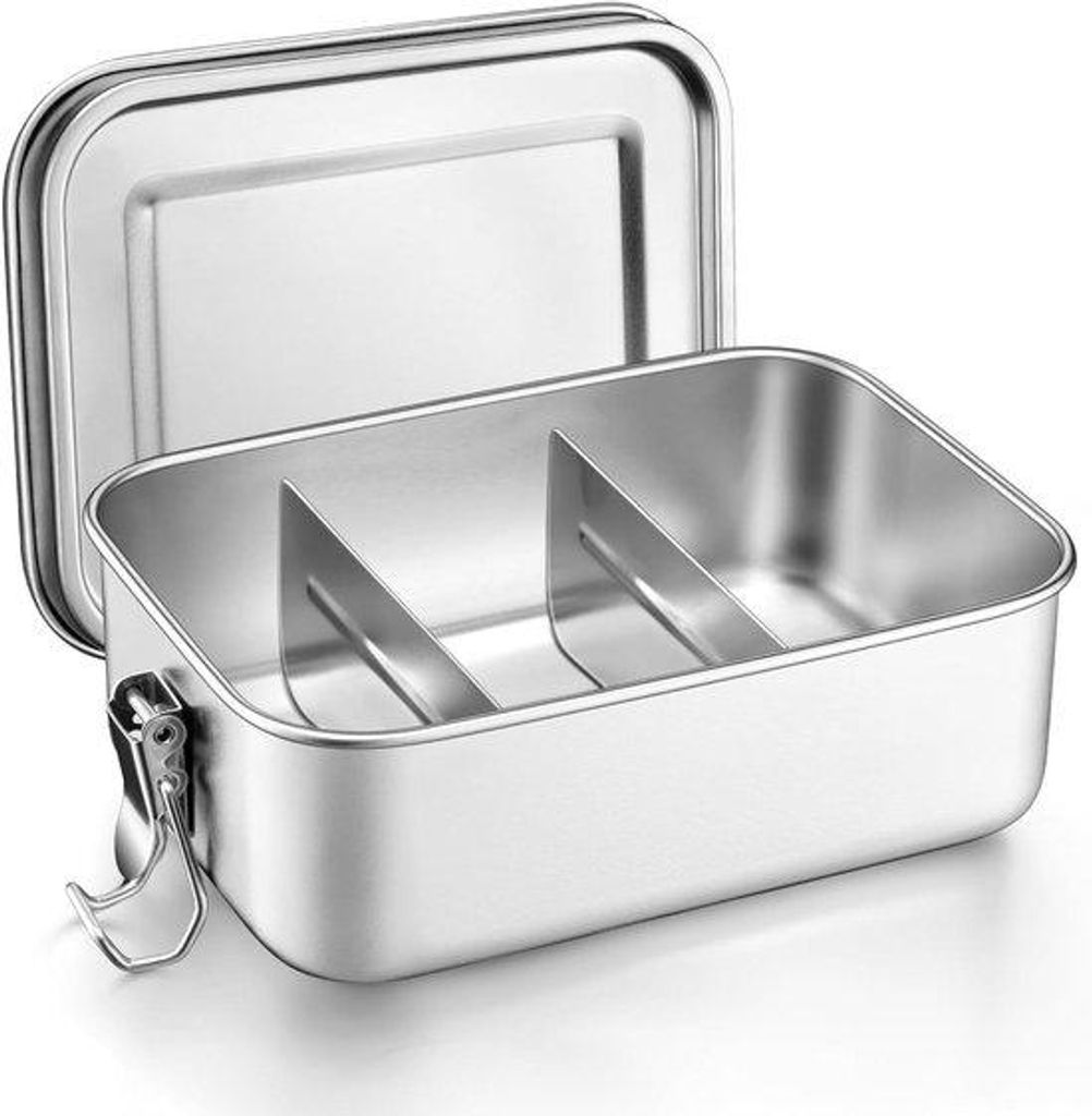 Rostfreie Picknickbox mit Trennwand und Einzelportionen für Kinder und Erwachsene - leckzifferfrei - ideal für unterwegs.