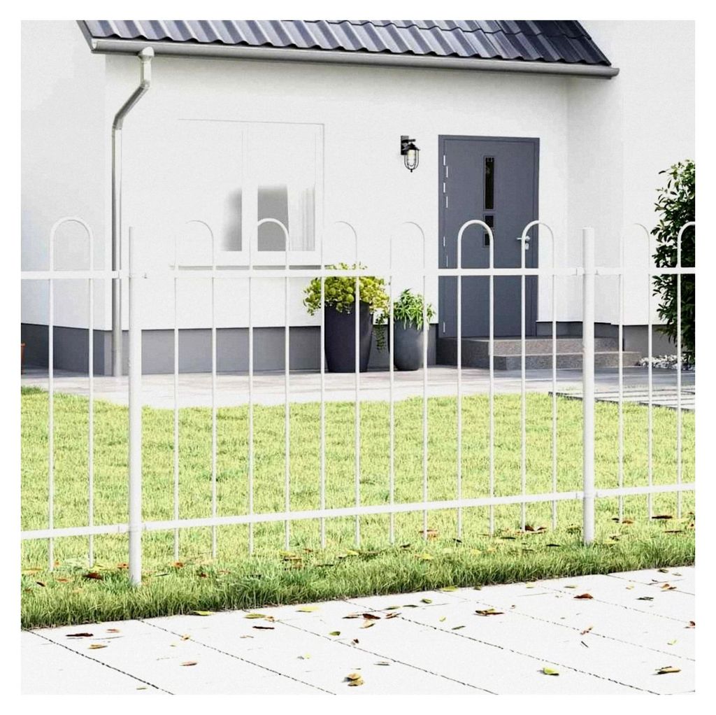 Gartenzaun Set, 7-teilig, Weiß, 11,9 x 1 m, Pulverbeschichteter Stahl, Robuste Gartenbegrenzung für Außenbereiche