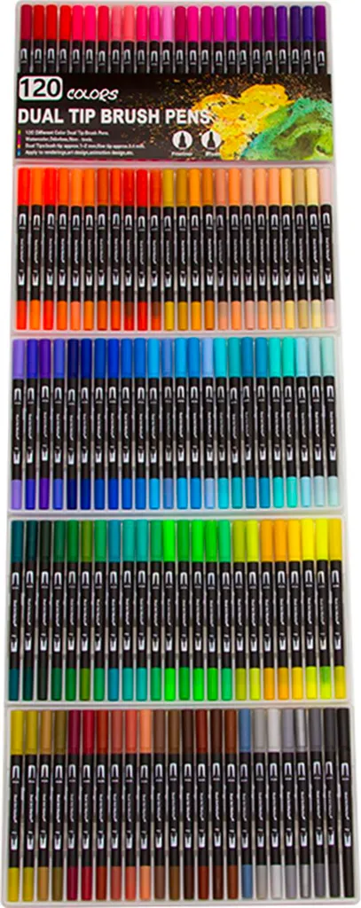 Stylos pinceaux double pointe 120 couleurs pour coloriage et calligraphie