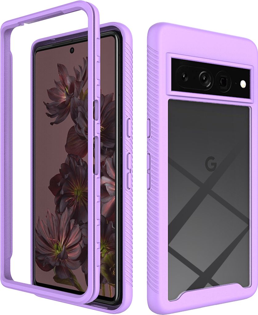 Google Pixel 7 Pro Hülle, Hybrid Transparente Rückseite Robust TPU Bumper Rutschfest Stoßfest Schutzhülle für Google Pixel 7 Pro Lila