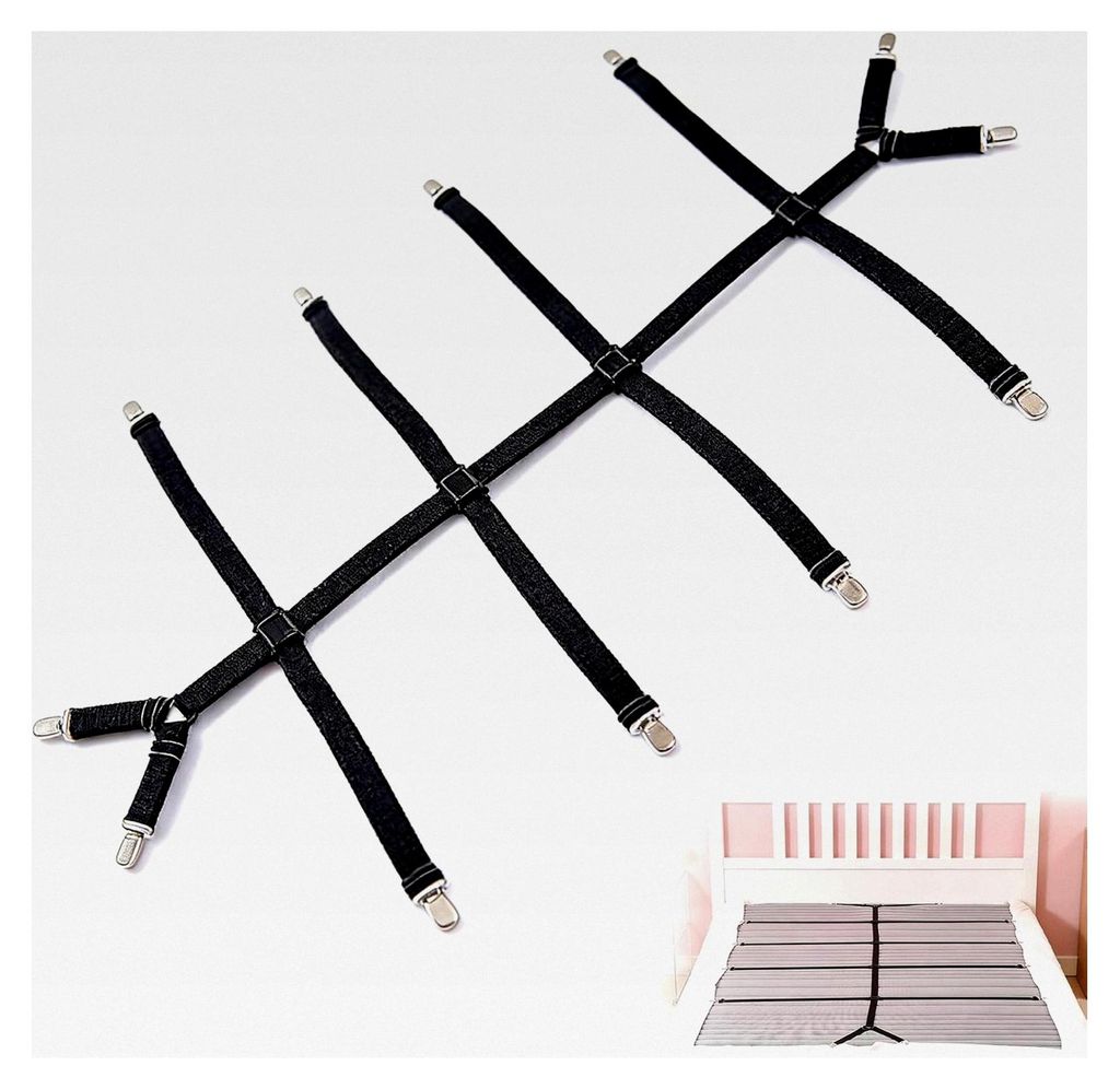 Verstellbarer Bettlakenspanner, Elastischer Spanngurt mit Metallclip für Bettlaken, Matratzen und Sofas (Schwarz)
