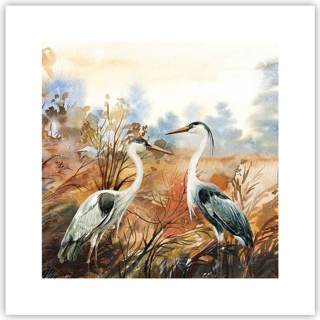 Poster - Poster ohne Rahmen - Kraniche Vögel Herbst - 30x30 cm - Wand Bild - Wanddeko - Wandbilder - Kunstposter - Wandposter - Bilder - Kunstdruc...