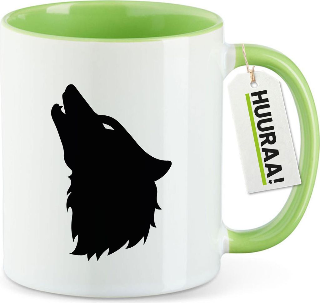 Huuraa Kaffeetasse Wolf Kopf Silhouette 330ml Grün Keramik Kaffeebecher Geschenkidee
