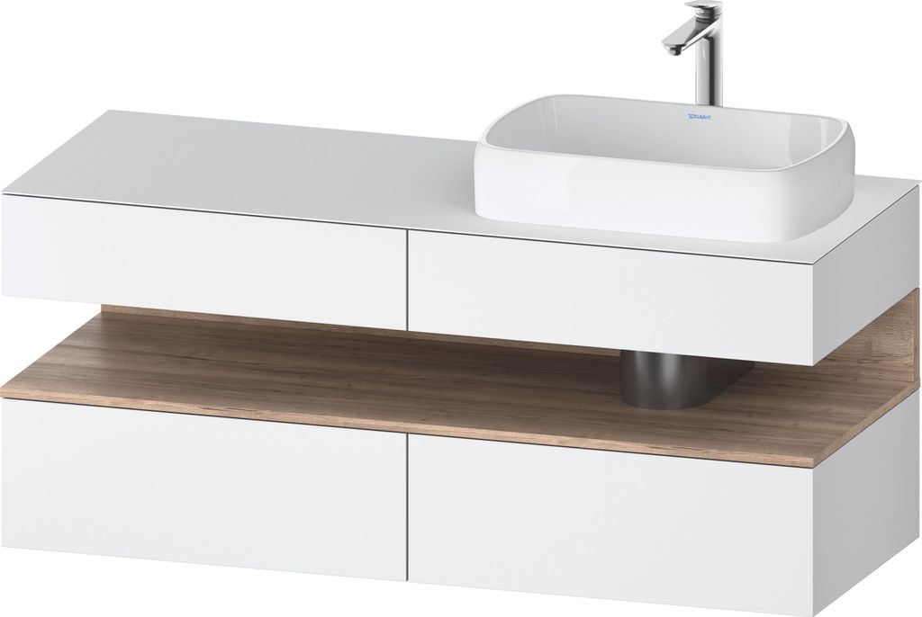 Duravit Qatego Konsolenwaschtischunterbau, 2 Auszüge, 2 Schubkästen, Ausschnitt rechts, 1400x550x600mm, Nische Eiche Mamoriert, QA4766055180010
