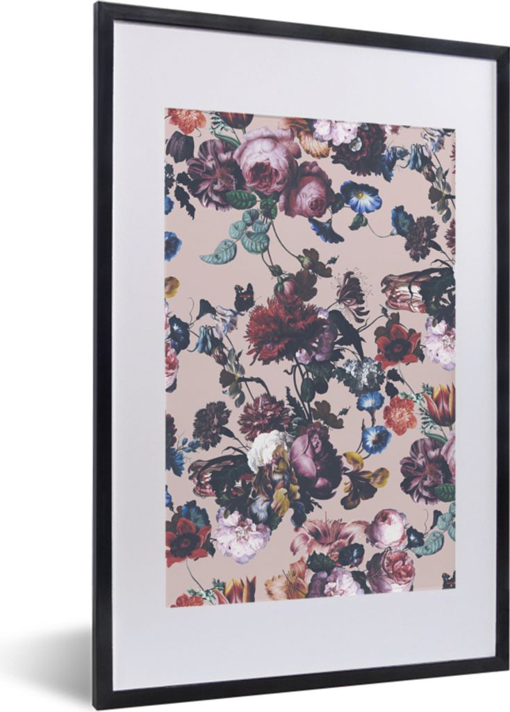 MuchoWow MuchoWow Gerahmtes Poster Blumen - Collage - Farbe 40x60 cm - Poster mit zchwarzem Bilderrahmen - Poster in Rahmen