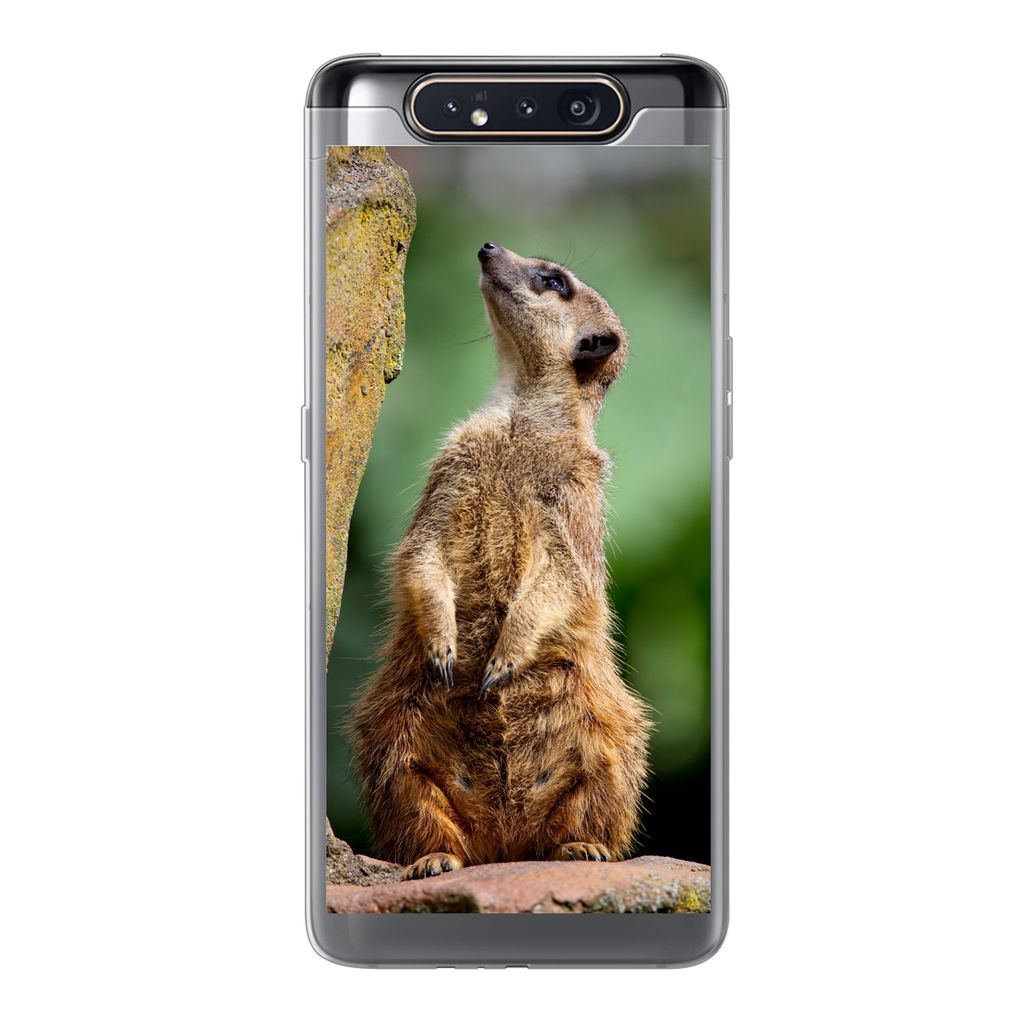 MuchoWow Handyhülle Schutzhülle Hülle für Samsung Galaxy A80 Erdmännchen - Tier - Rock Silikon Softcase Handy Hülle - Schutzdeckel
