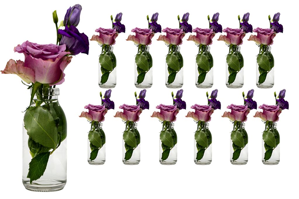 12x Dekoflaschen Vase Glasflaschen H13cm Glasfläschchen Tischvasen Väschen Vasen 