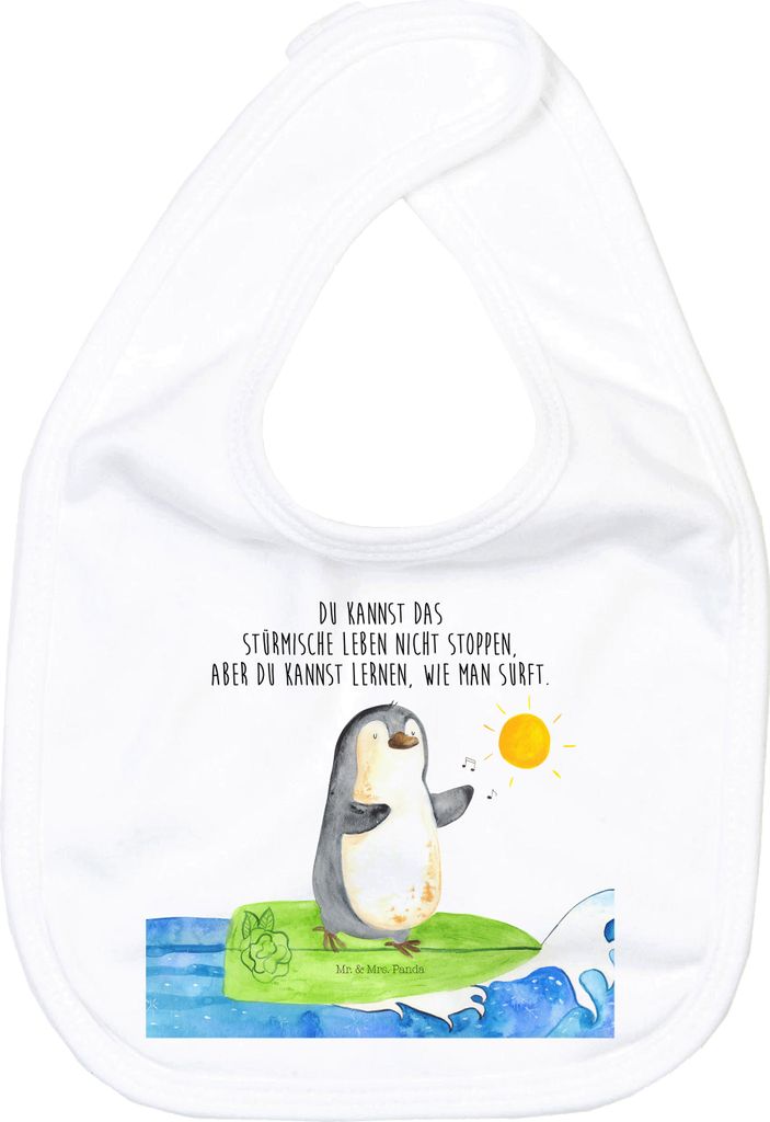Mr. & Mrs. Panda Schlabberlatz Pinguin Surfer - Weiß - Geschenk, Motiviert, Sabber Lätzchen, Urlaub, Optimistisch, Für Babys, Portugal, Sabberl...