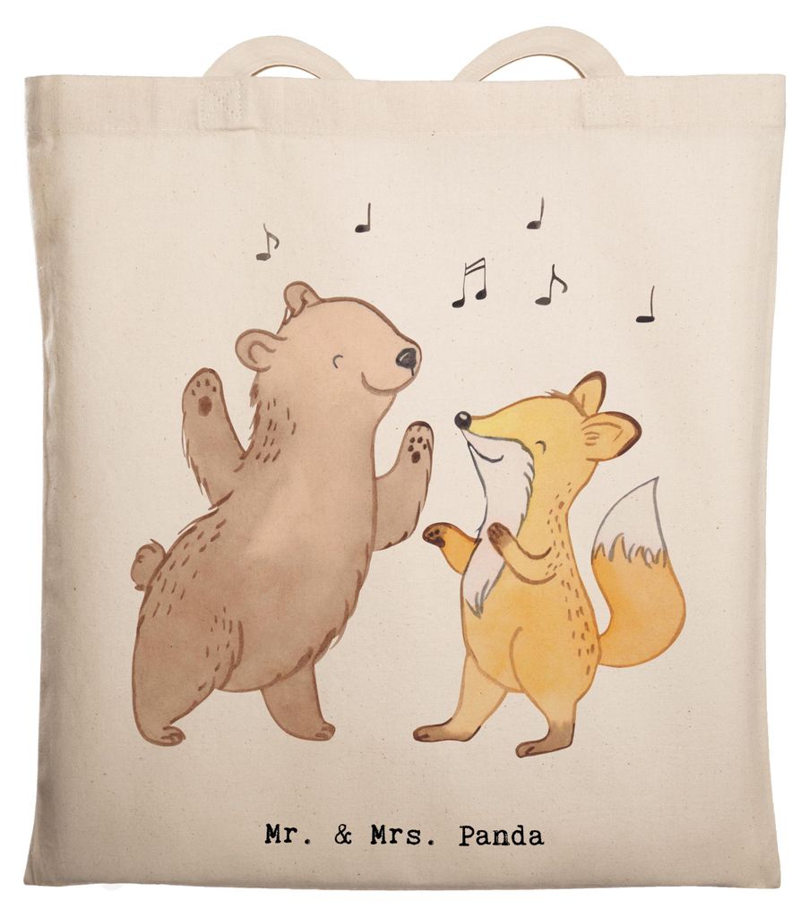 Mr. & Mrs. Panda Tote Bag Bär & Fuchs Disco - Transparent - Geschenk, Einkaufstasche, Jutebeutel, Schultasche, Feiern, Tasche, Büchertasche, Tanz...