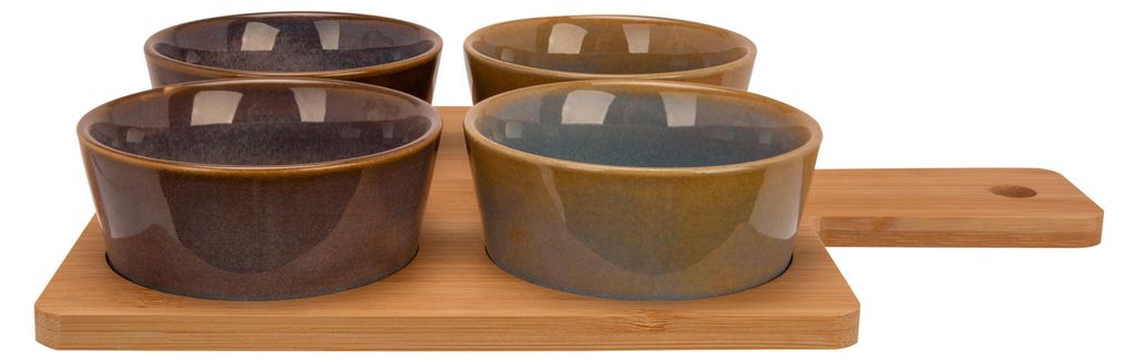 Gemutliches & Trendiges Servierbrett Bambus - mit 4 Schalen - 31 x 22 cm