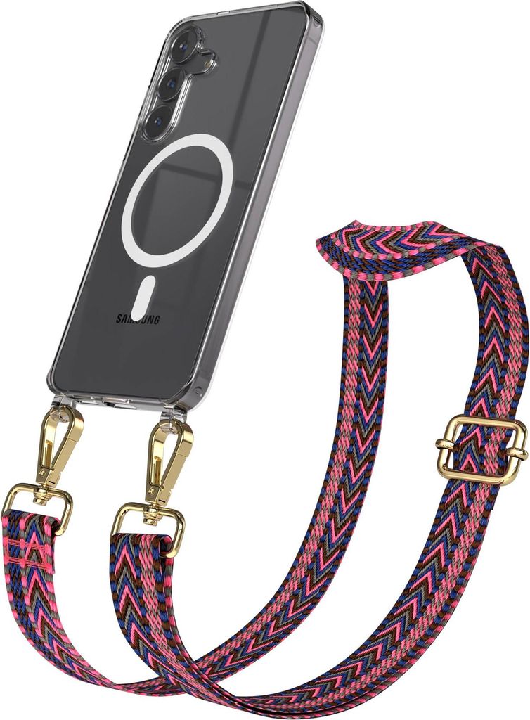 EAZY CASE - Handykette mit MagSafe Hülle für Samsung Galaxy S25 FE, Handyband Mix Style, Karabiner Gold, Umhängeband in Pink