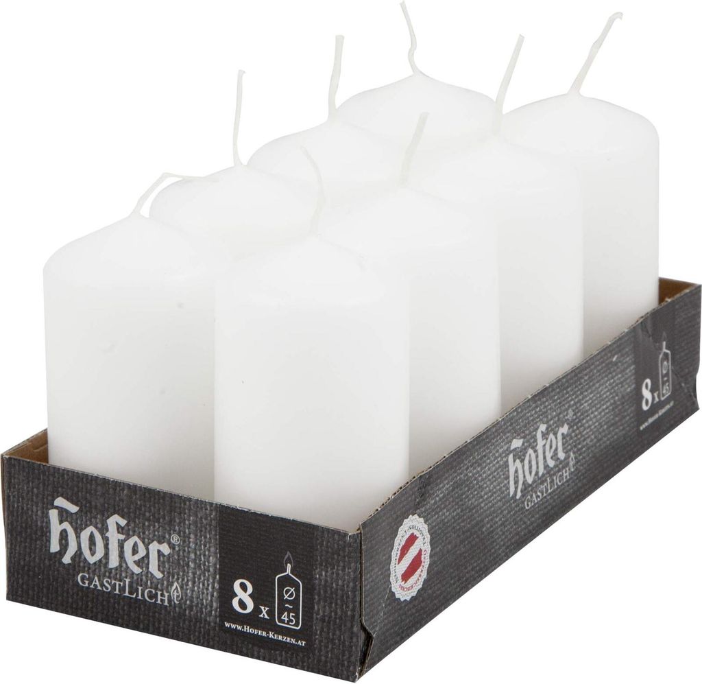 HOFER Set di 8 candele bianche - 4,5x9 cm - Candele a Immagine del prodotto 