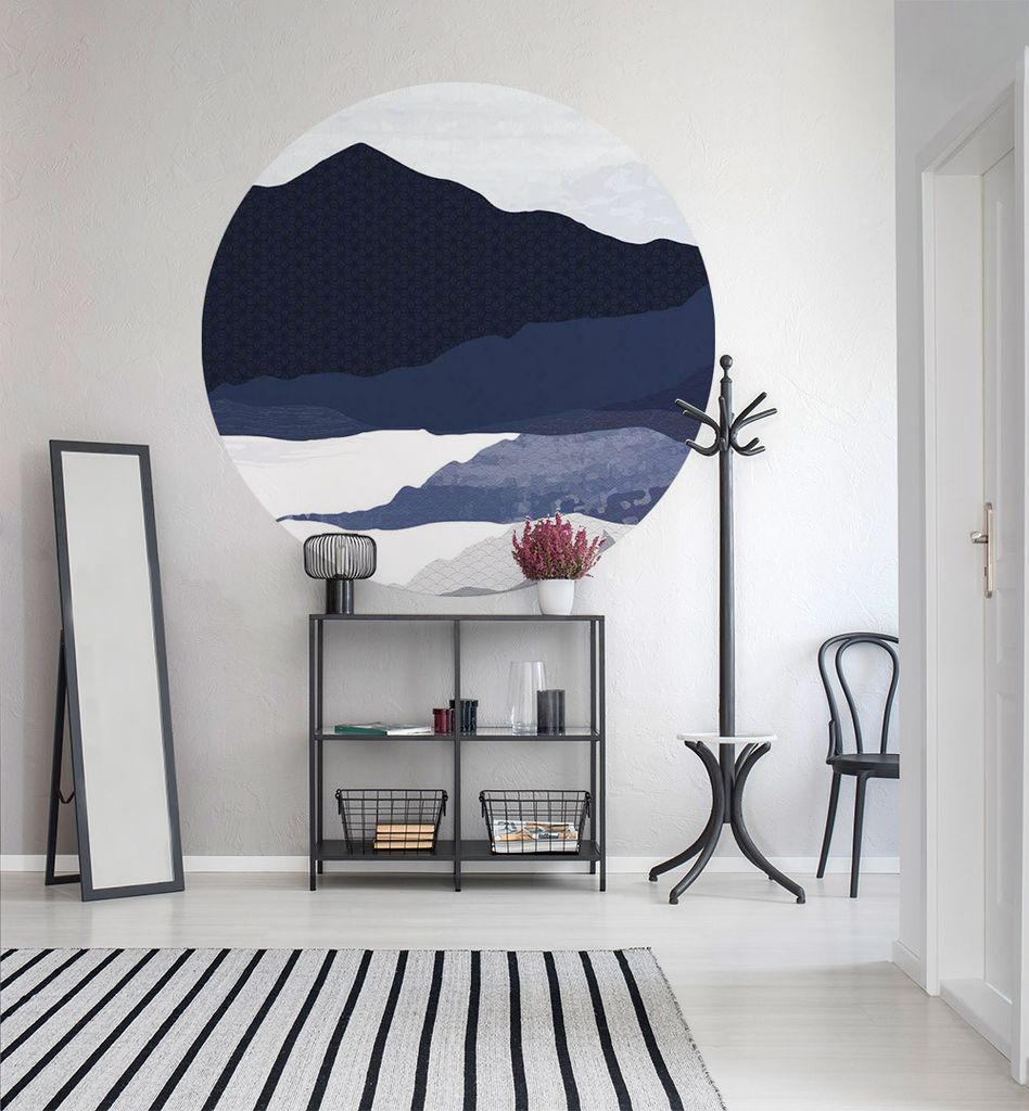 Fototapete Berge blau rund, Material:Premium Vlies 150g/qm, Größe Tapete:130cm rund