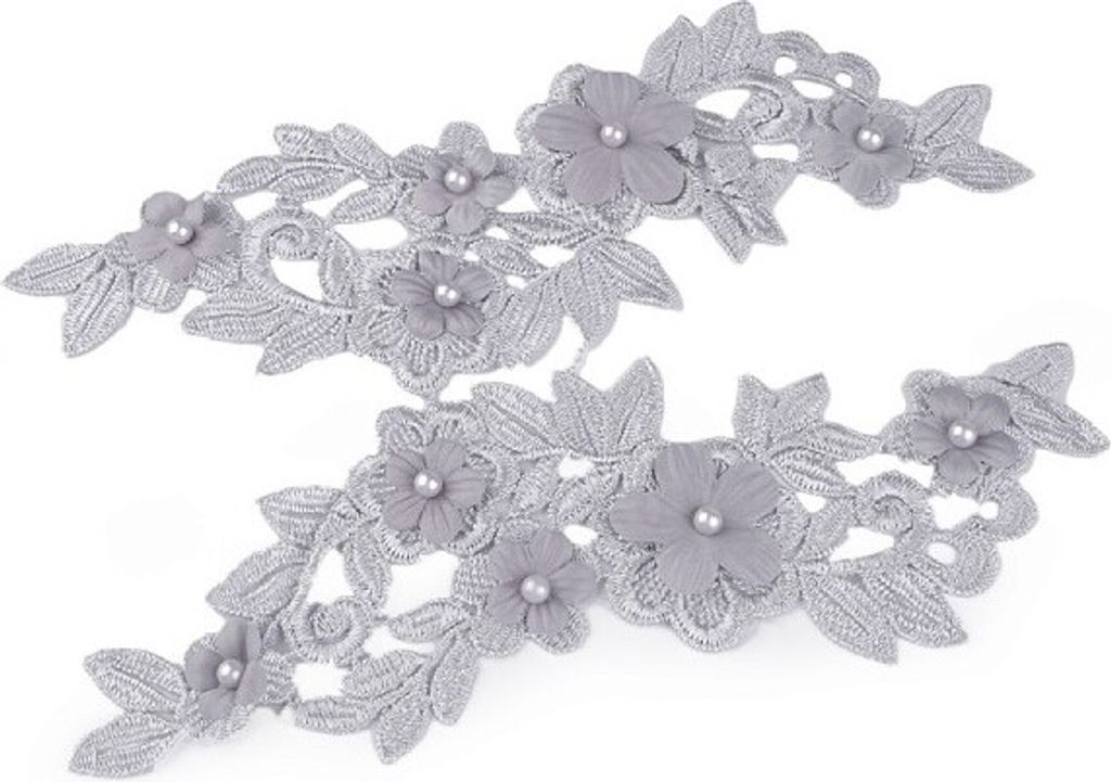 1 Spitze 8x24cm 2-teilig grau Applikation Aufnäher Stickerei Spitzeneinsatz Nr.: 33