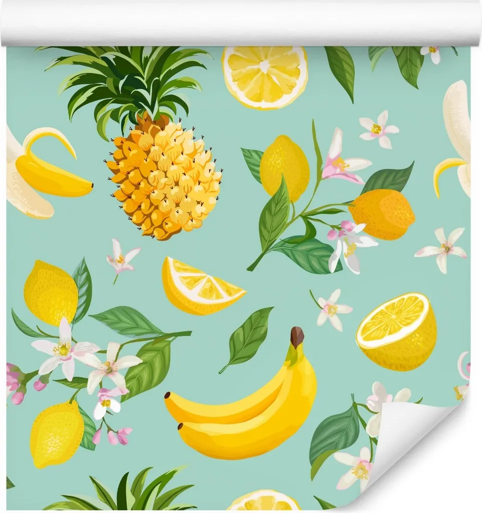 Solution déco murale : papier peint VLIES ananas fleurs cuisine 10m 6356