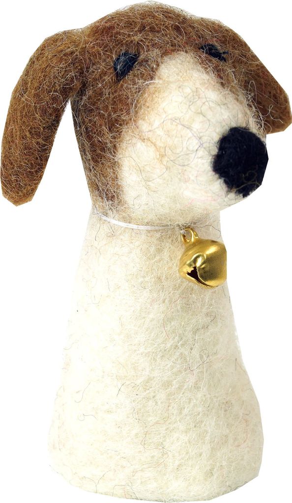 Handgemachte Fingerpuppe aus Filz - Hund, Braun, Wolle, 9*4*3 cm, Deko aus Filz