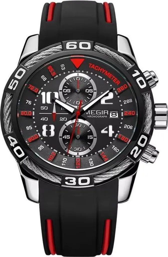 Orologio Sportivo MEGIR LA-38554 Nero Argento - Cronografo Uomo Elegante