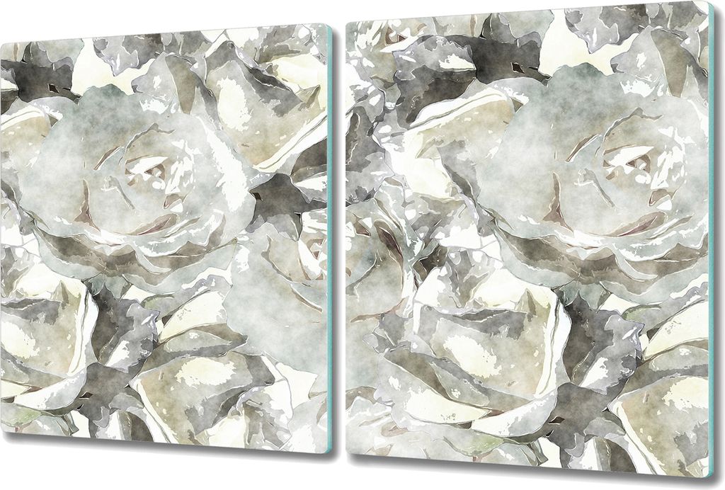 Glas-Herdabdeckplatte Glaskeramikkochfeld-Abdeckung Spritzschutz - 2x 40x52 cm - Rosen Gartenpflanzen