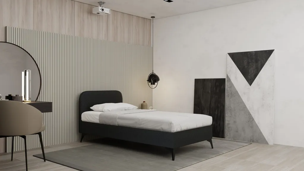 Lit capitonné noir 100x200 cm avec sommier relevable et grand coffre