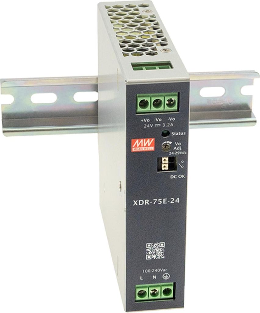 MEANWELL XDR-75E-24 AC-DC-Industrienetzteil Hutschiene 76,8W 24V 3,2A