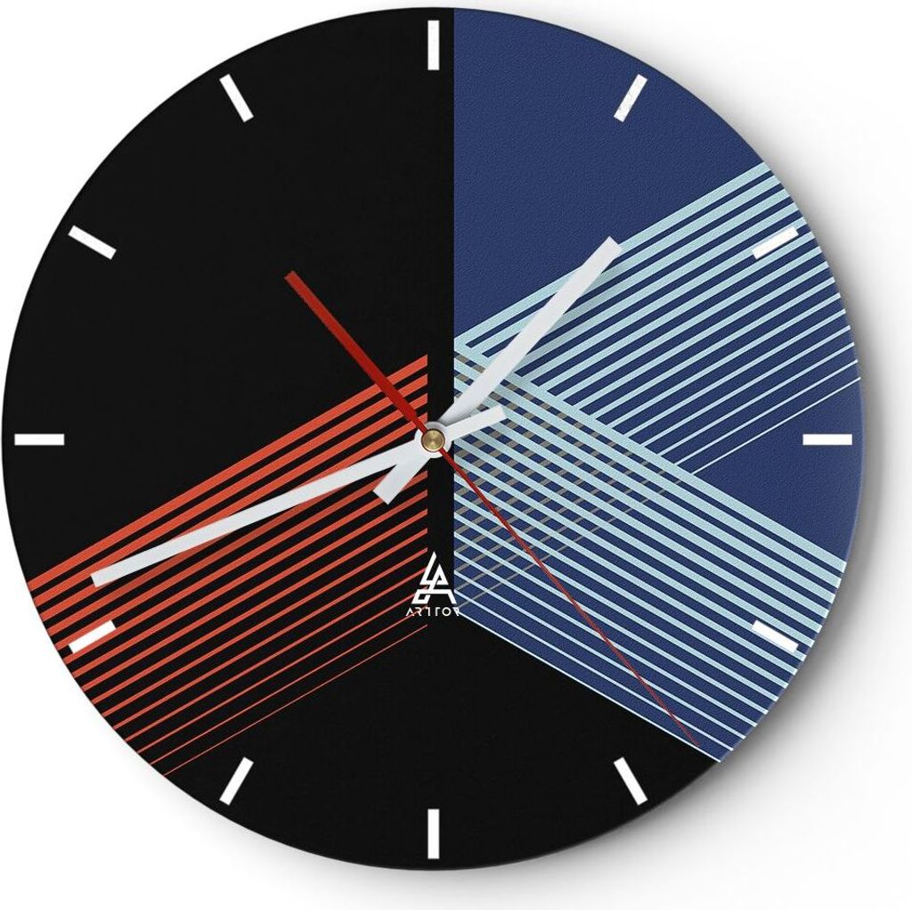 Wanduhr - Rund - Glasuhr - Abstraktion Schwarz Blau - 30x30cm - Schleichendes Uhrwerk - Lautlos - zum Aufhängen bereit - Dekoration Modern - Wandd...
