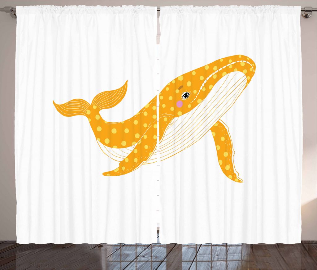 ABAKUHAUS Wal Rustikaler Gardine, Cartoon Ozean Tier, Schlafzimmer Kräuselband Vorhang mit Schlaufen und Haken, 280 x 225 cm, Ringelblume Gelb und...