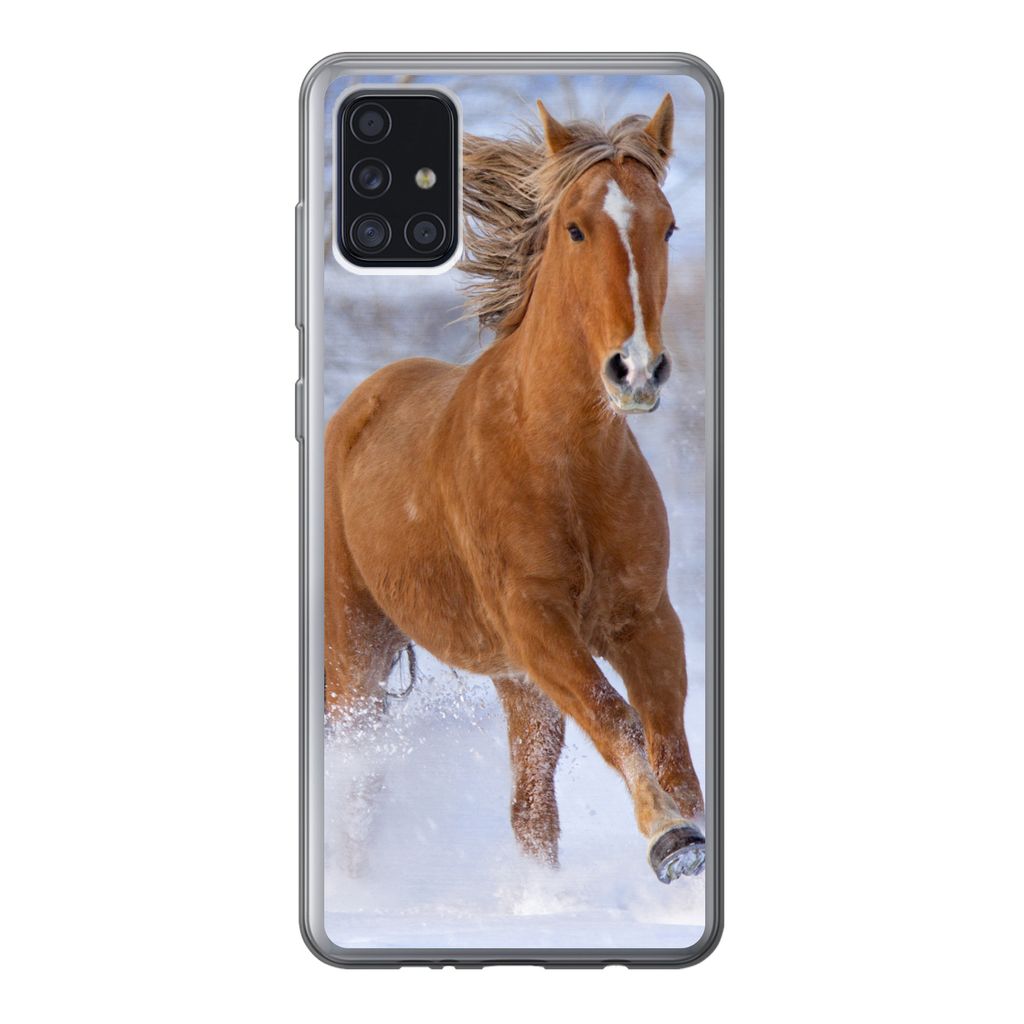 MuchoWow Handyhülle Schutzhülle Hülle für Samsung Galaxy A52 5G Pferd - Schnee - Braun Silikon Softcase Handy Hülle - Umschlag