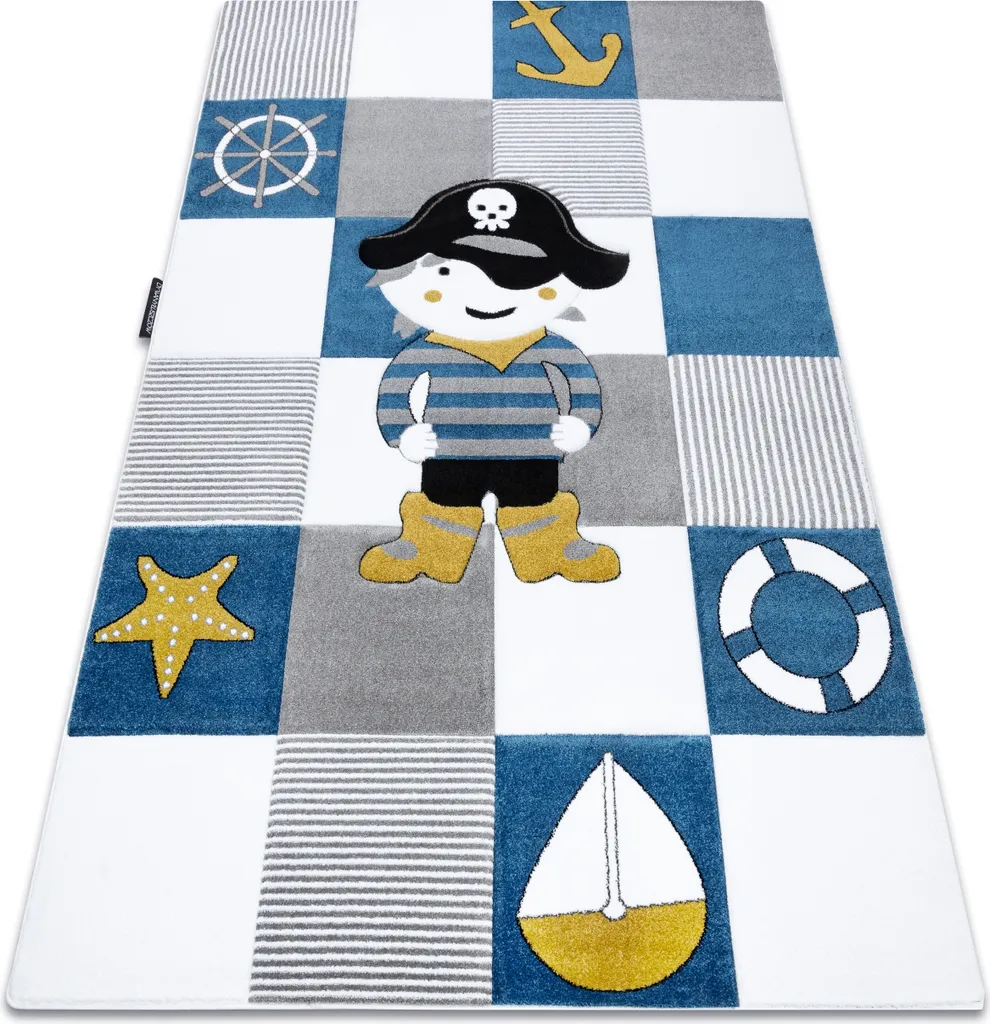 Tapis Enfant Anti-Bruit et Confortable Bleu Pirate Corsair 180x270 cm Ancre