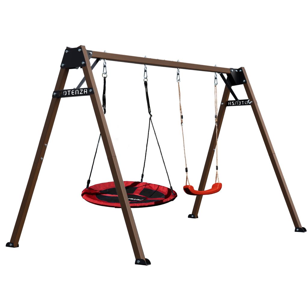 Potenza Doppelschaukel 250x207 cm mit Nestschaukel & Sitz, verzinktes Metallgestell, Gartenschaukel für Kinder & Hängematte, bis 200 kg belastbar