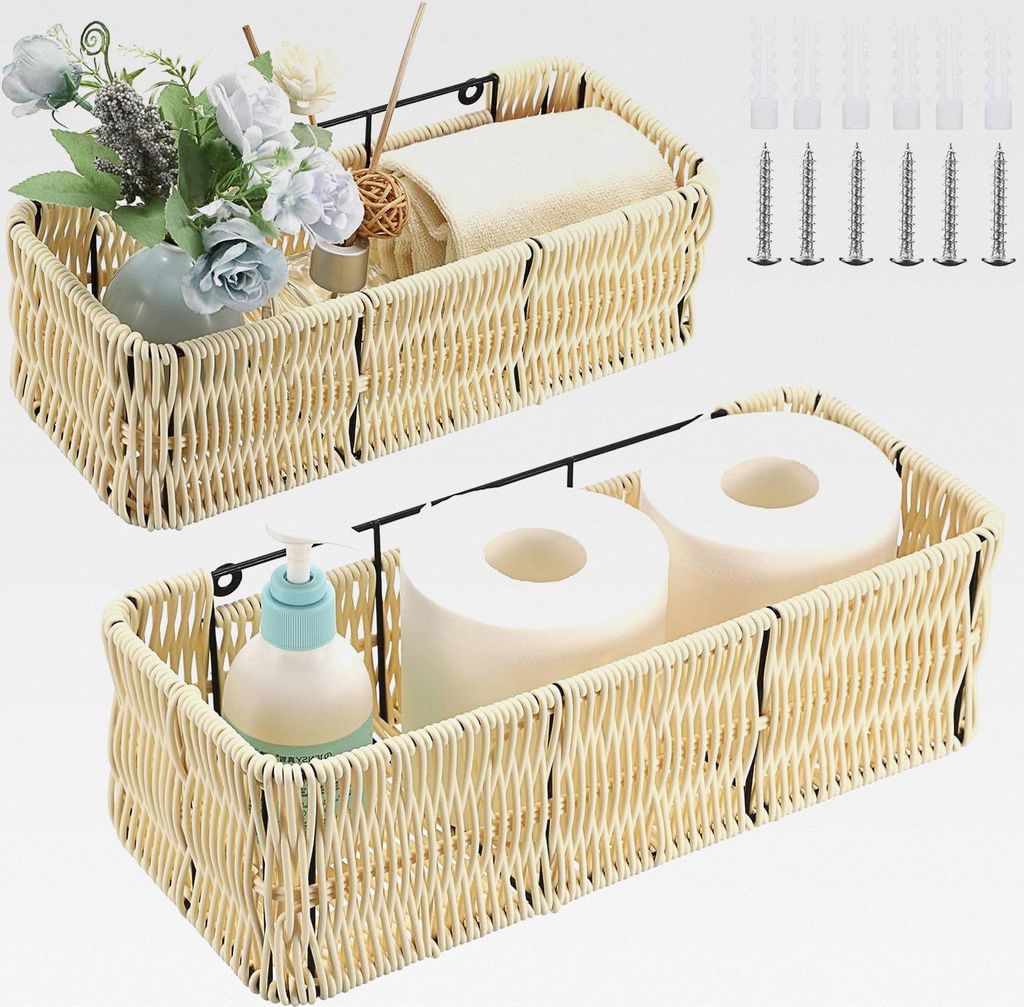 2 Stück Duschkorb zum hängen Rattan Kunststoff Aufbewahrungskorb Beige Duschablagen Wasserdicht Dusche Wandkorb Badezimmer Organizer Badregal fü...