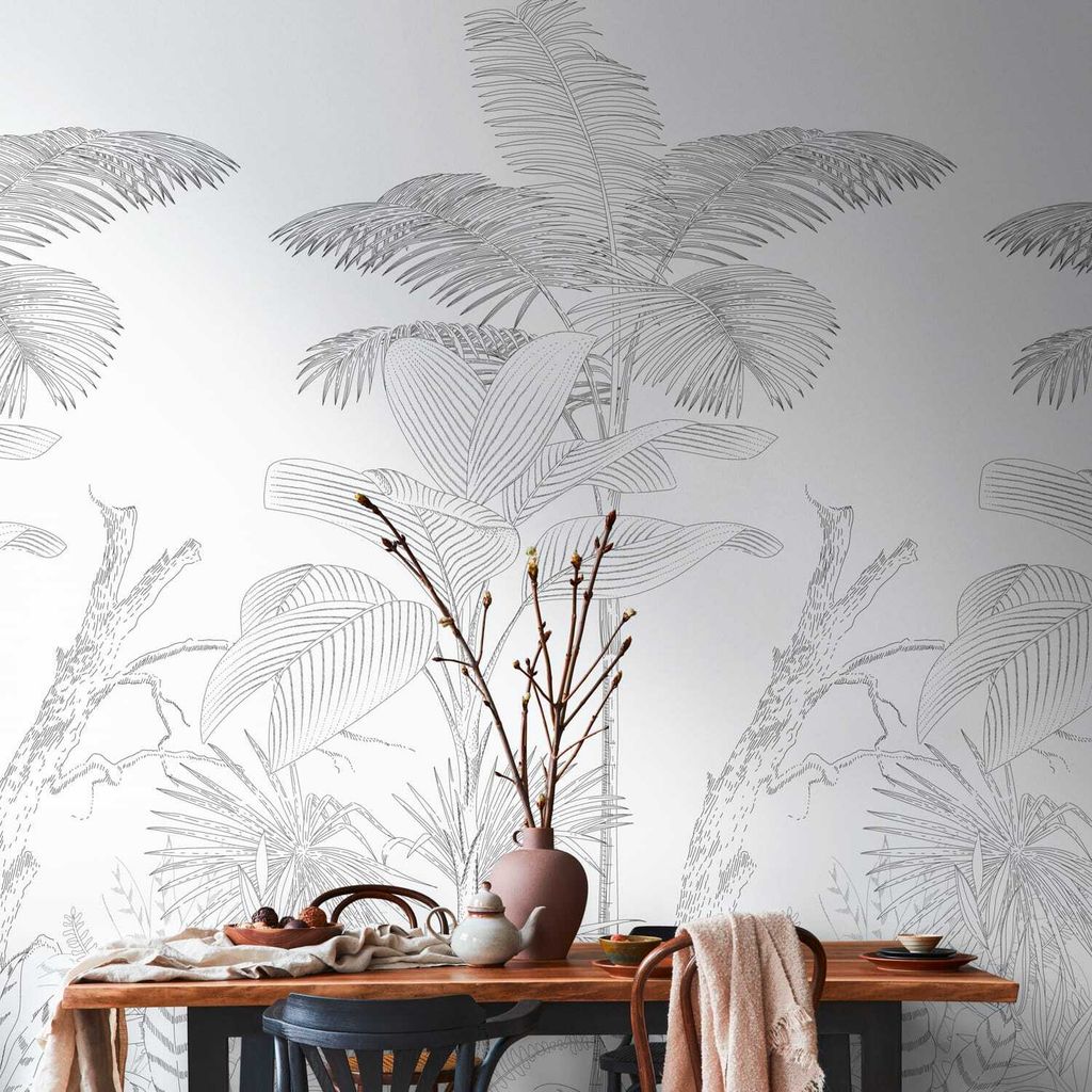 Profhome 392141-GU Fotovliestapete Dschungel matt schwarz weiß 1,59 m x 2,8 m