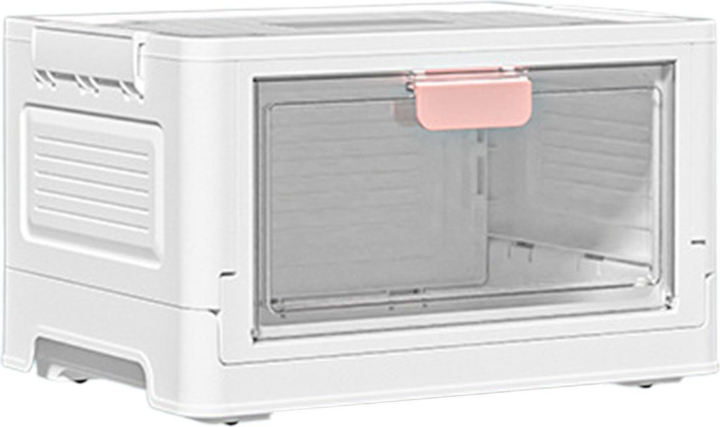 Aufbewahrungsbox für Bücher, transparent, faltbar, 4 Lenkrollen, Frontklappdeckel, stapelbar, Kinderspielzeug-Organizer, Behälter für Haushalts...