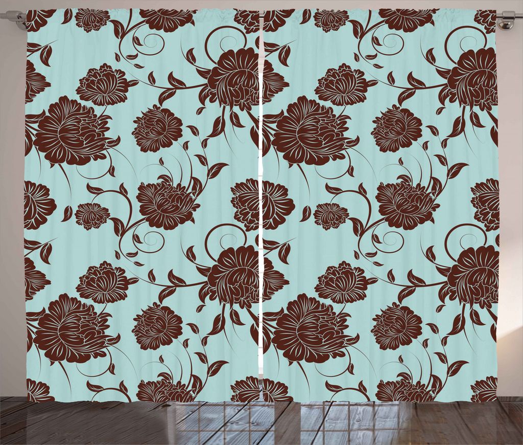 ABAKUHAUS Blumen Rustikaler Vorhang, Blumen-Verzierungen Retro, Wohnzimmer Universalband Gardinen mit Schlaufen und Haken, 280 x 245 cm, Babyblau B...