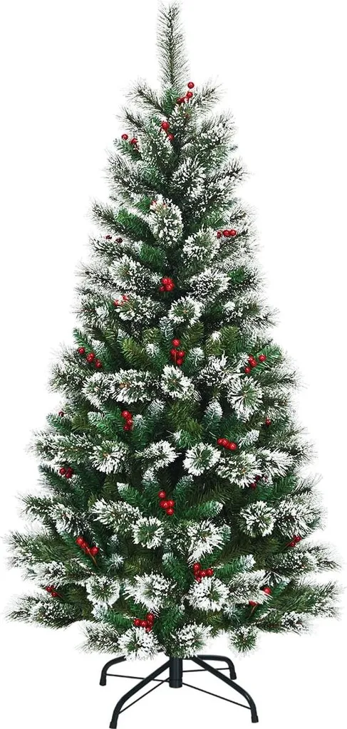 Grand Sapin de Noël Artificiel Enneigé 1m80 avec Décor de Baies Rouges