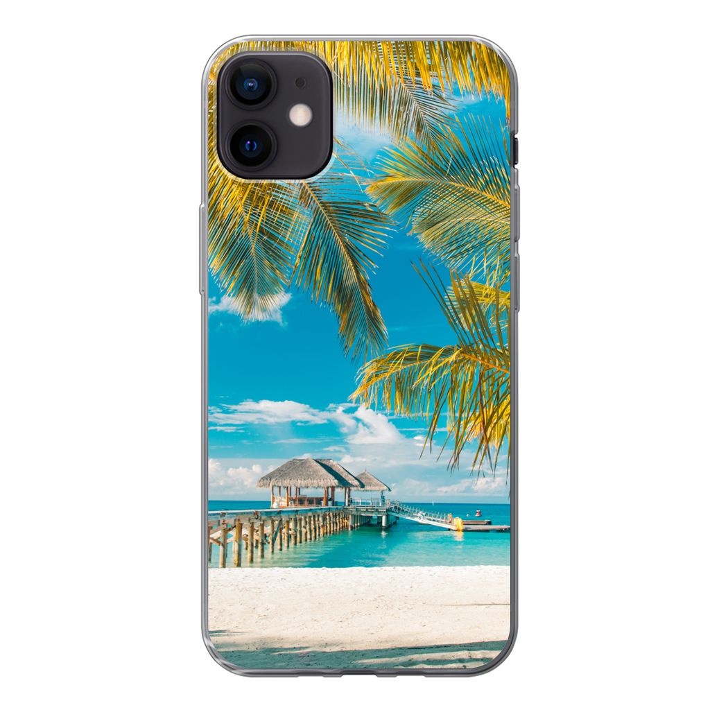 MuchoWow Handyhülle Schutzhülle Hülle für iPhone 12 mini Strand - Palme - Meer Silikon Softcase Handy Hülle - Bild