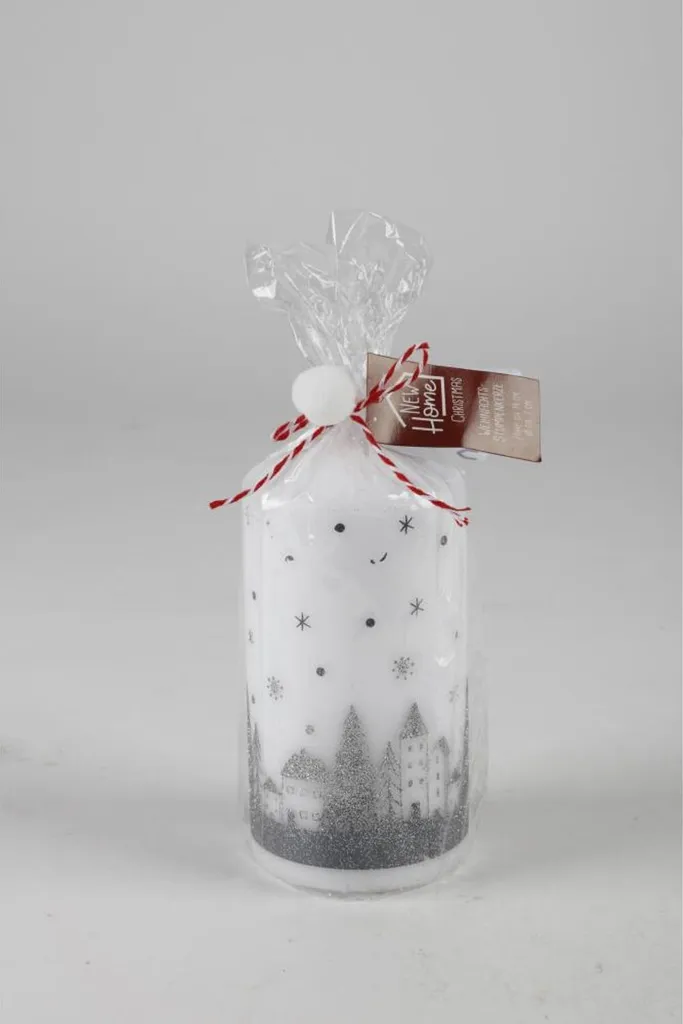 Bougies cylindriques de Noël décoratives 7x14cm en lot de 12 unités