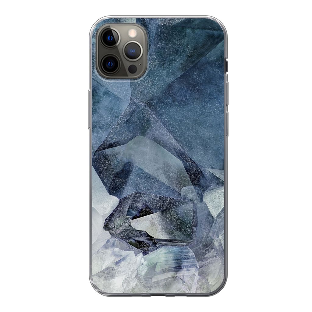 MuchoWow Handyhülle Schutzhülle Hülle für iPhone 13 Pro Max Naturstein - Blau - Chic Silikon Softcase Handy Hülle - Mobiltelefon
