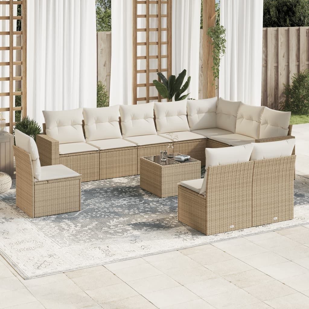 Maison Exclusive - 11-tlg. Garten-Sofagarnitur mit Kissen Beige Poly Rattan