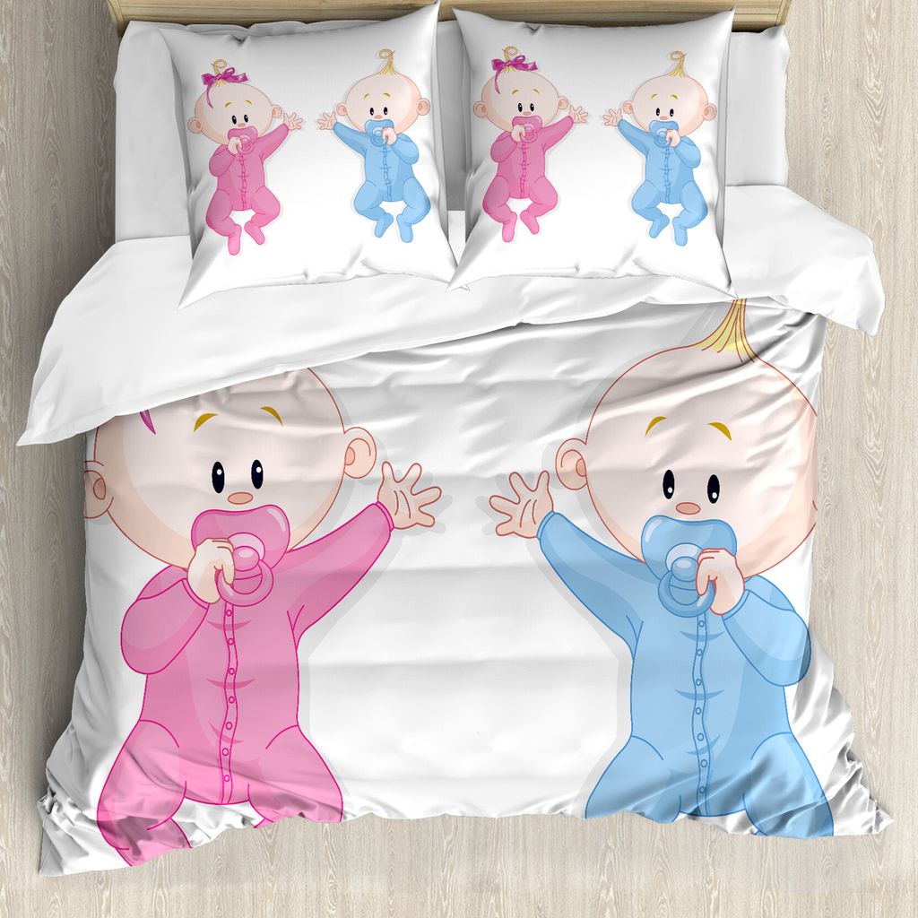 ABAKUHAUS Geschlecht Decken Bettbezug, Baby mit Schnuller, Milbensicher Allergiker geeignet mit Kissenbezügen, 200 cm x 200 cm - 80 x 80 cm, Rosa ...