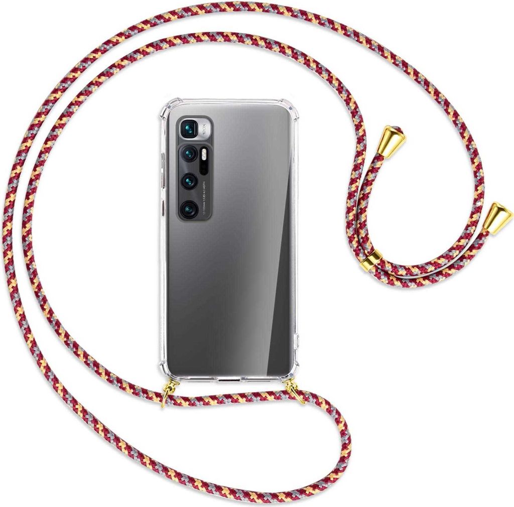 Handykette Backcover-Schutzhülle mit Band (Metall goldfarben) für Xiaomi Mi 10 Ultra - weinrot/gelb/grau
