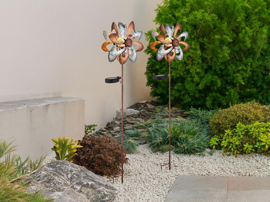2er Set Deko Solarleuchten Gartenstecker Windrad Außenleuchte mit Erdspieß, 92cm